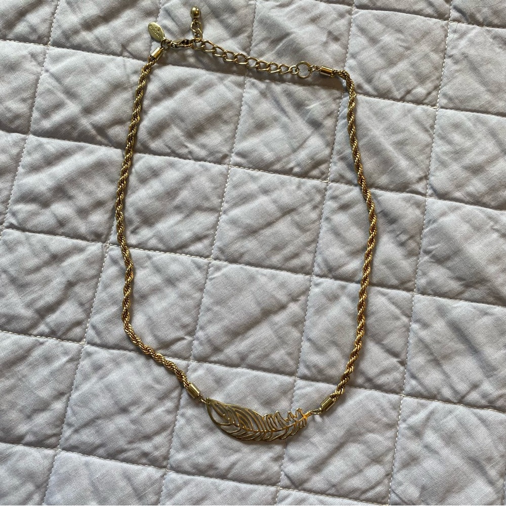 Gold Feather Costume Jewelry Necklace